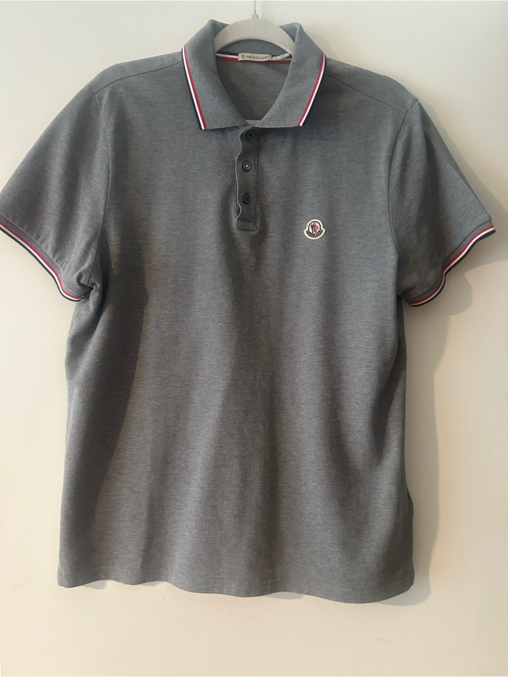 Moncler Mens Tri-colored Cotton Piquet Logo Polo New